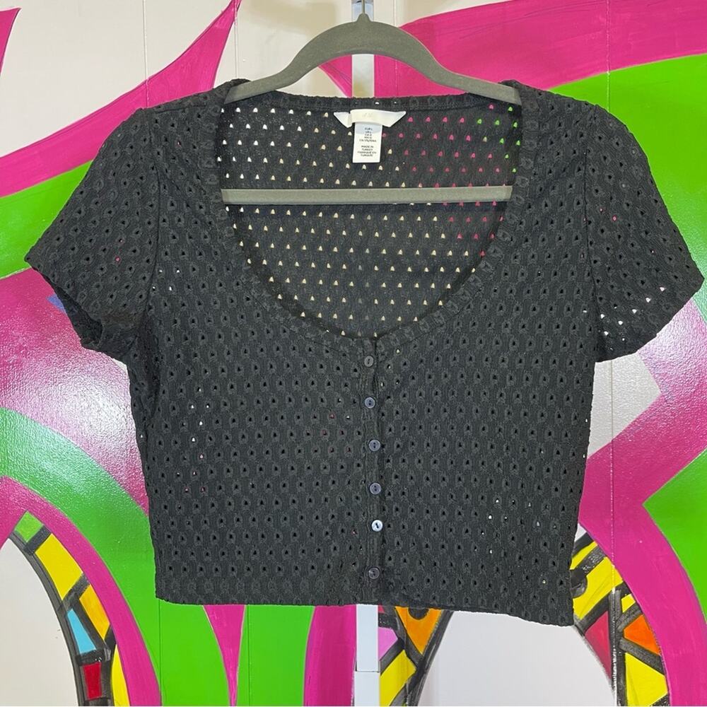 H&M, Cropped Eyelet Button Up Shirt. Size Large. In excellent condition!